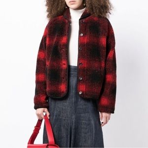 YMC Beach checked faux-shearling jacket